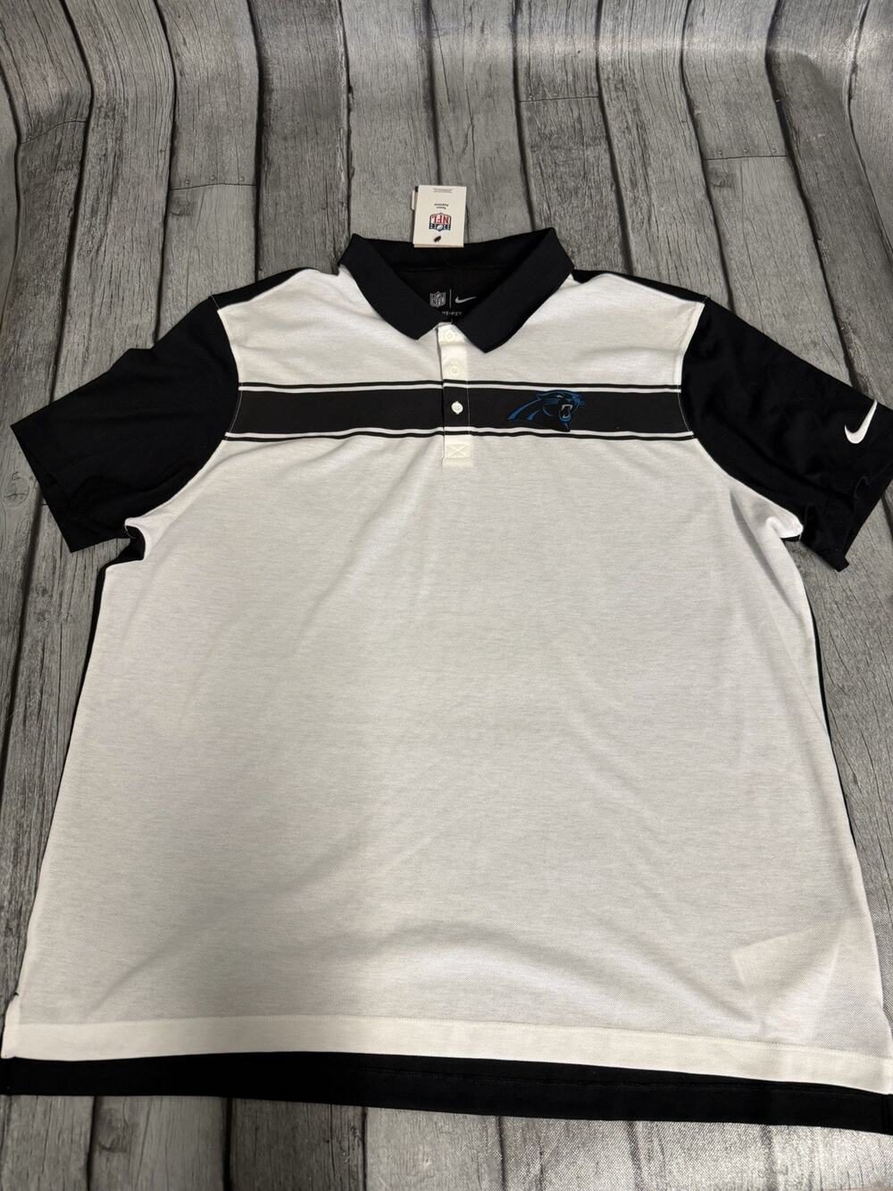 NWT Mens Nike Carolina Panthers Rewind Pique Polo Shirt SS Black/white Sz XXL 2X